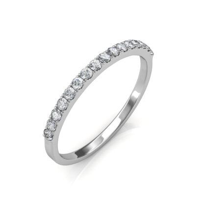 Perspective view of white gold or platinum half eternity diamond ring
