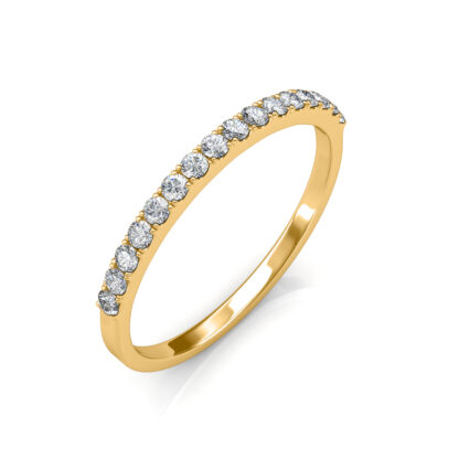 Perspective view of yellow gold half eternity diamond ring