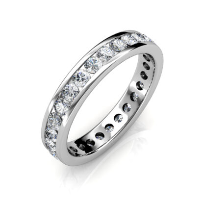 Perspective view of white gold channel-set diamond full eternity ring