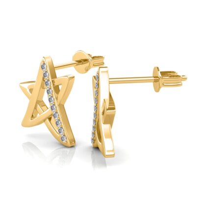 Side view of yellow gold star stud earrings showing diamond line depth