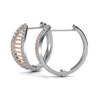 Side view of two-tone diamond oval hoop earrings showing the closure