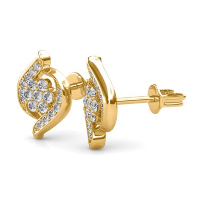 Side view of yellow gold diamond cluster stud earrings showing curl depth