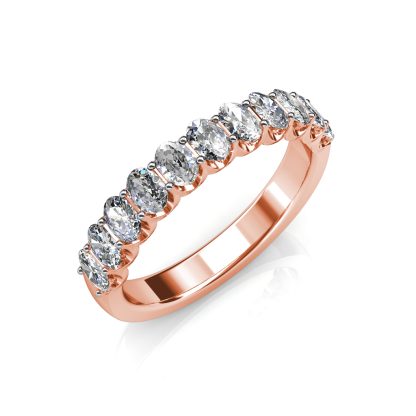 Perspective view of rose gold oval diamond half eternity ring