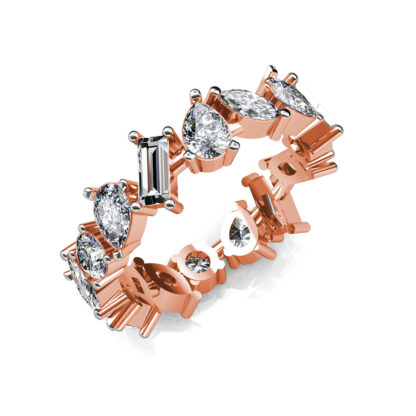 Perspective view of rose gold mixed shape diamond eternity band
