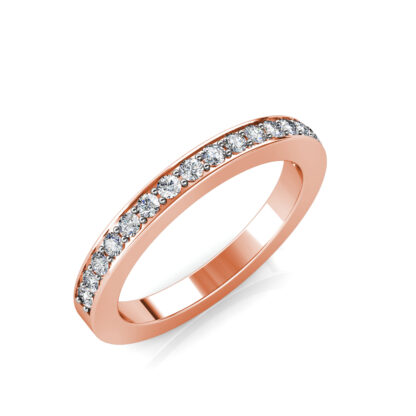 Perspective view of rose gold pave diamond half eternity band