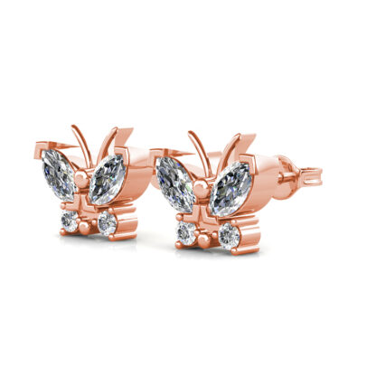 Rose gold butterfly diamond stud earrings with marquise diamond wings