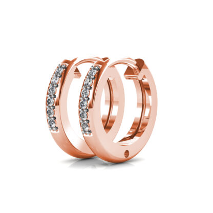 Rose gold pave diamond trinity knot stud earrings, perspective view