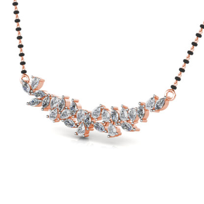 Rose gold diamond cluster mangalsutra pendant, perspective view