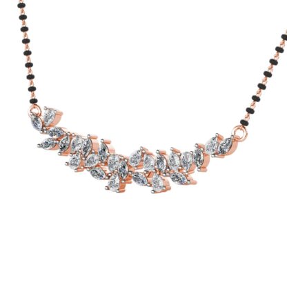 Rose gold diamond cluster mangalsutra pendant, perspective view
