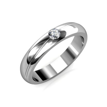 Perspective view of white gold or platinum flush-set diamond solitaire domed band