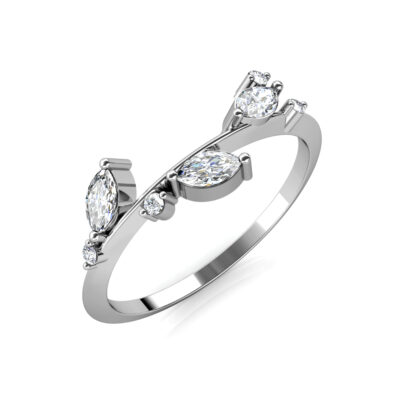 Perspective view of white gold or platinum marquise diamond branch ring