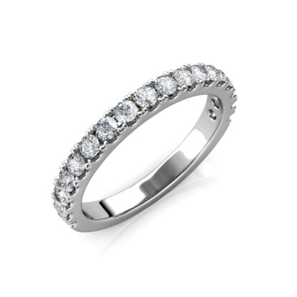 Perspective view of white gold half eternity diamond ring