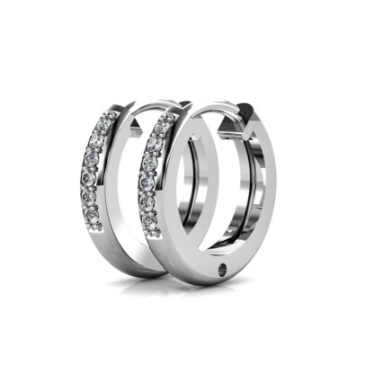 White gold pave diamond trinity knot stud earrings, perspective view