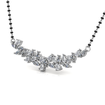 White gold diamond cluster mangalsutra pendant, perspective view