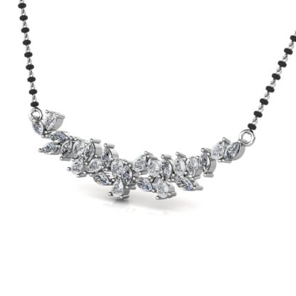 White gold diamond cluster mangalsutra pendant, perspective view