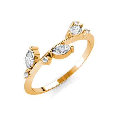 Perspective view of yellow gold marquise diamond branch ring