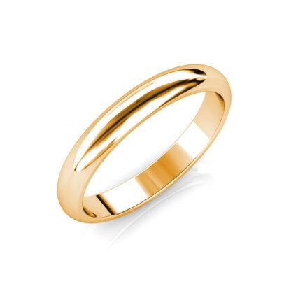 Perspective view of yellow gold polished domed wedding band