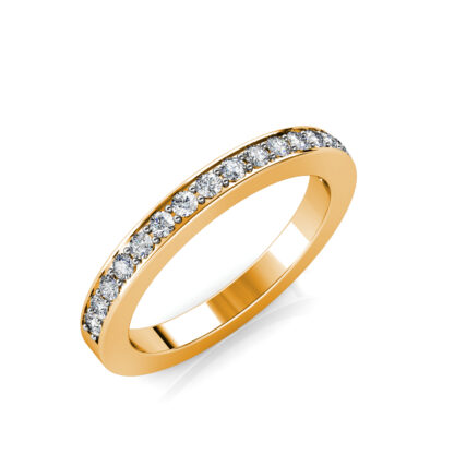 Perspective view of yellow gold pave diamond half eternity band