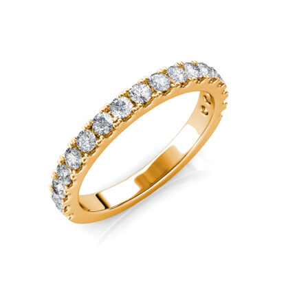 Perspective view of yellow gold half eternity diamond ring
