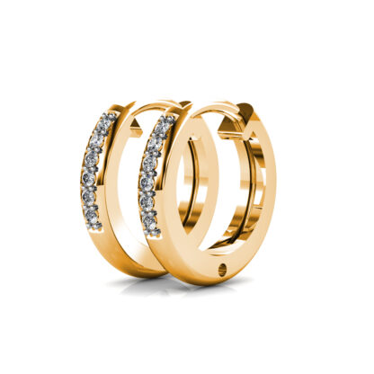 Yellow gold pave diamond trinity knot stud earrings, perspective view