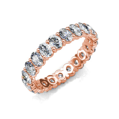 Perspective view of rose gold oval diamond full eternity ring