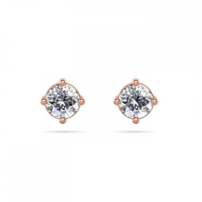 Rose gold solitaire diamond stud earrings, front view