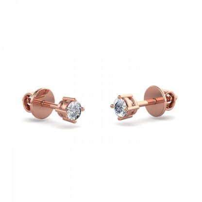 Rose gold solitaire diamond stud earrings, perspective view