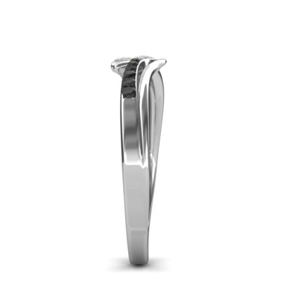 Side view of white gold black diamond wave crossover ring