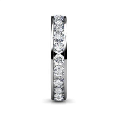 Side view of white gold channel-set diamond full eternity ring showing the band depth and stone setting