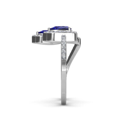 Side view of white gold sapphire two-finger ring