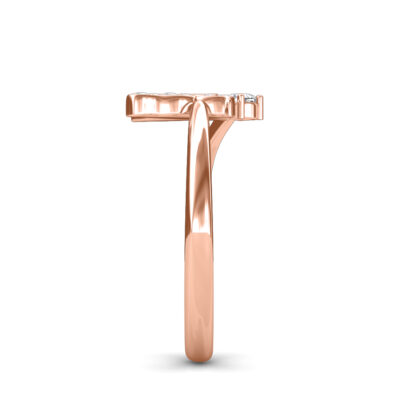 Side view of rose gold diamond butterfly open band ring
