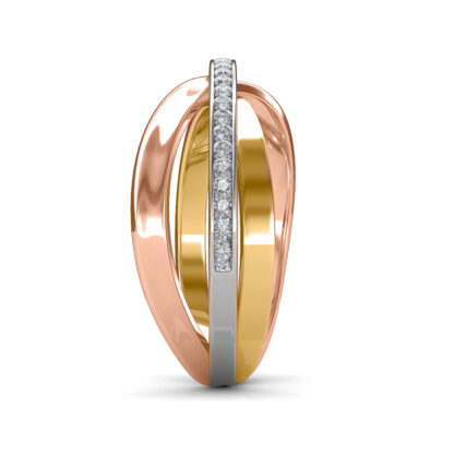 Side view of tri-tone interlocking diamond band ring