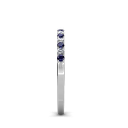 Side view of white gold sapphire and diamond band showing alternating sapphires and diamonds