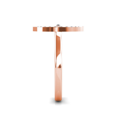 Side view of rose gold crescent moon and star diamond ring showing the band depth and setting
