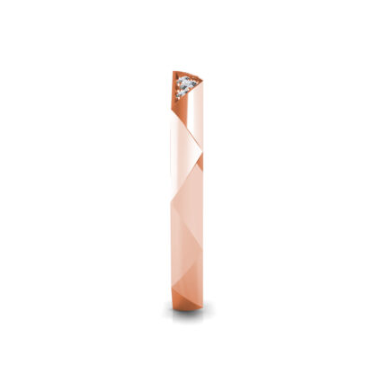 Side view of rose gold faceted geometric diamond band showing the band depth and setting