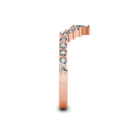 Side view of rose gold pear diamond curved crown band showing the band depth and setting