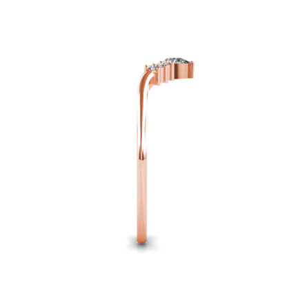 Side view of rose gold pear diamond slim V contour ring showing the band depth and setting