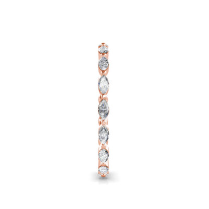 Side view of rose gold marquise diamond station eternity ring showing the band depth and stone setting