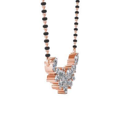 Rose gold diamond cluster mangalsutra pendant, side view