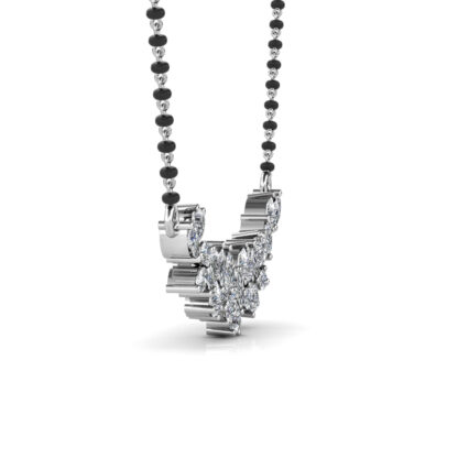 White gold diamond cluster mangalsutra pendant, side view