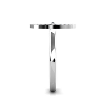 Side view of white gold or platinum crescent moon and star diamond ring showing the band depth and setting