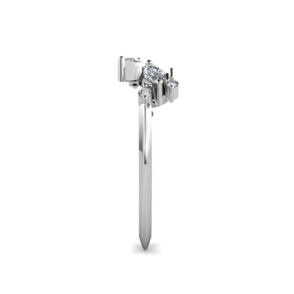 Side view of white gold or platinum marquise diamond branch ring showing the band depth and setting