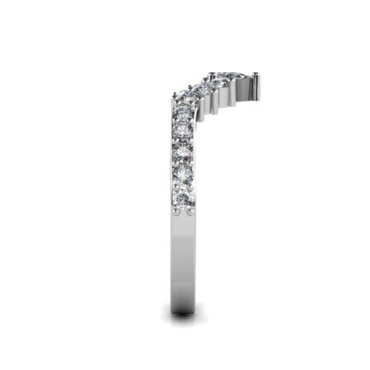 Side view of white gold or platinum pear diamond curved crown band showing the band depth and setting