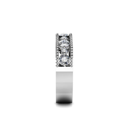 Side view of white gold or platinum beaded milgrain graduated diamond band showing the band depth and stone setting