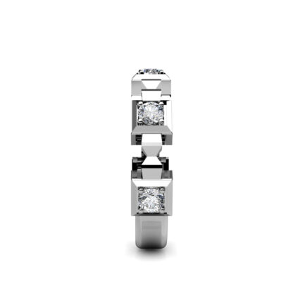 Side view of white gold or platinum geometric block bezel diamond band showing the band depth and stone setting