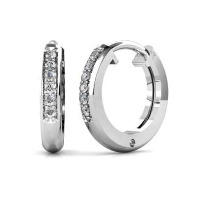 White gold pave diamond trinity knot earrings, side view