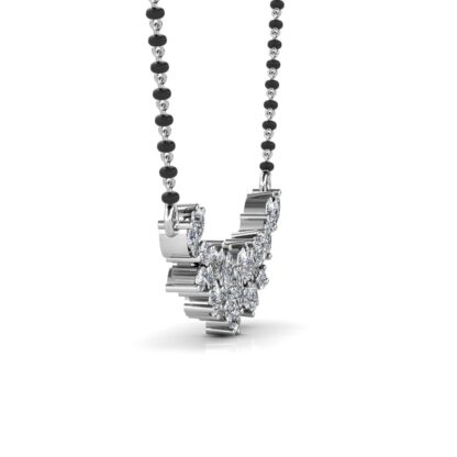 White gold diamond cluster mangalsutra pendant, side view
