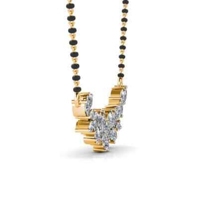 Yellow gold diamond cluster mangalsutra pendant, side view