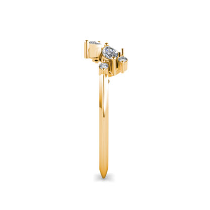 Side view of yellow gold marquise diamond branch ring showing the band depth and setting