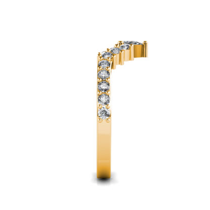 Side view of yellow gold pear diamond curved crown band showing the band depth and setting